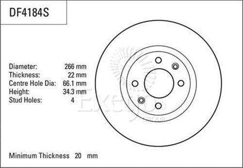 Disc Brake Rotor 266mm x 20 Min