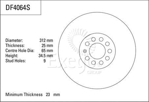 Disc Brake Rotor 312mm x 23 Min