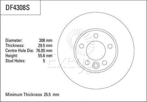 Disc Brake Rotor 308mm x 25.5 Min