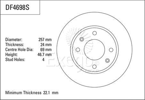 Disc Brake Rotor 257mm x 22 Min