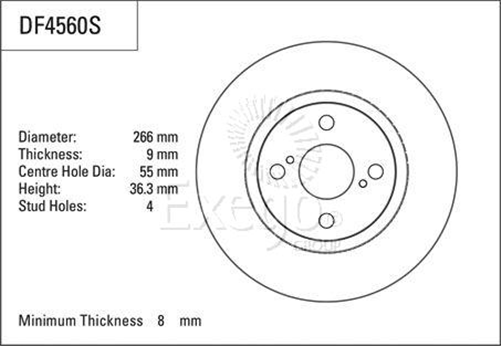 Disc Brake Rotor 266mm x 8 Min