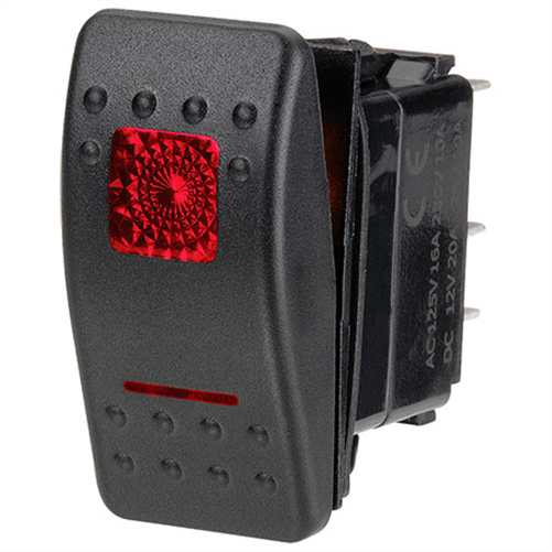 Sealed Rocker Switch Off/On SPST 12V Red Illuminated (Contacts Rated 2