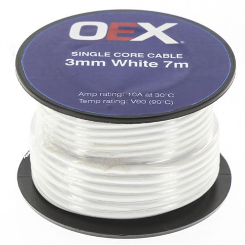 3mm Single Core Auto Cable White 7M Roll