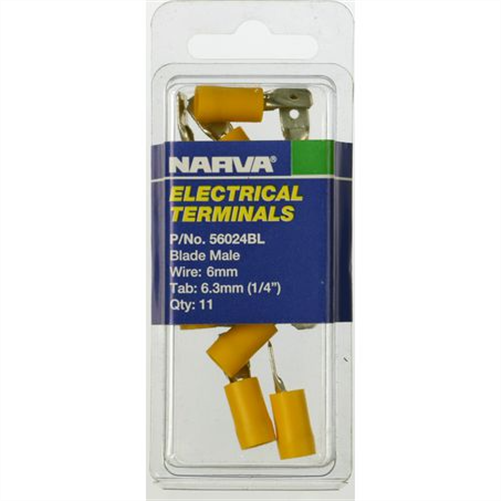 Crimp Terminal Male Blade Yellow Insulated 6.3mm - 11 Pce