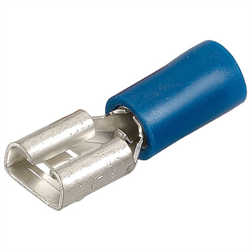 Crimp Terminal Female Blade Blue Insulated 6.3mm - 14 Pce