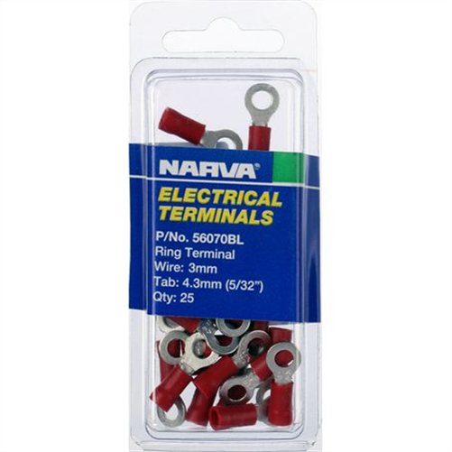 Crimp Terminal Ring Red Insulated 4.3mm - 25 Pce