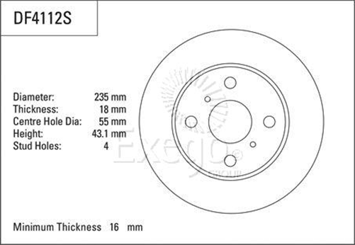 Disc Brake Rotor 235mm x 16 Min