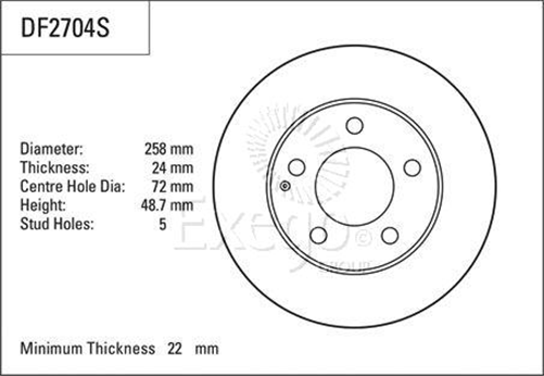 Disc Brake Rotor 258mm x 22 Min