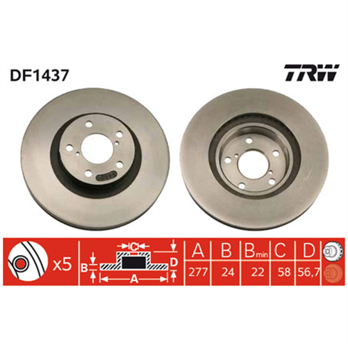 Disc Brake Rotor 277mm x 22 Min