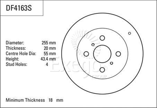 Disc Brake Rotor 255mm x 18 Min