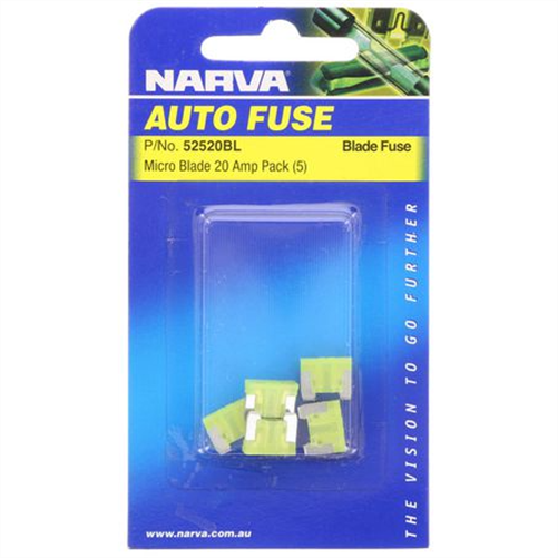 Narva Micro Blade Fuse 20A Yellow 5 Pce