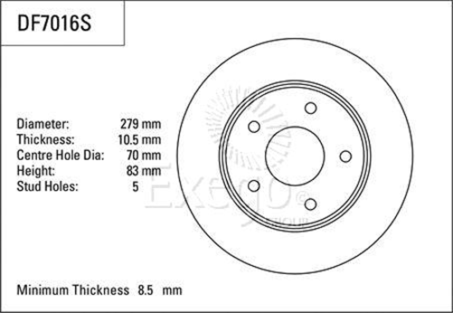 Disc Brake Rotor 279mm x 8.5 Min