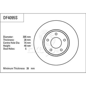 Disc Brake Rotor 305mm x 26 Min