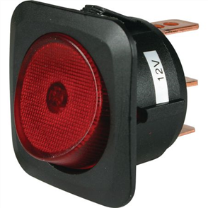 Rocker Switch On/Off SPST 12V Red Illuminated (Contacts Rated 25A @ 12