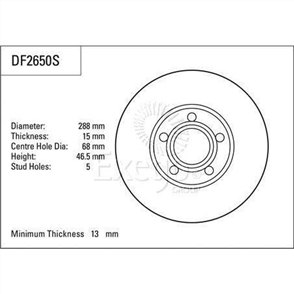 Disc Brake Rotor 288mm x 13 Min