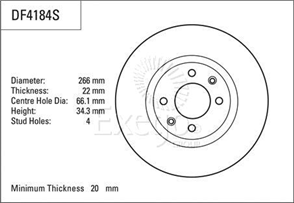 Disc Brake Rotor 266mm x 20 Min