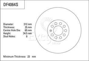 Disc Brake Rotor 312mm x 23 Min