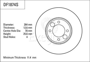 Disc Brake Rotor 264mm x 11.4 min