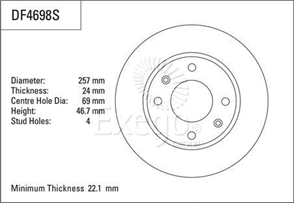 Disc Brake Rotor 257mm x 22 Min