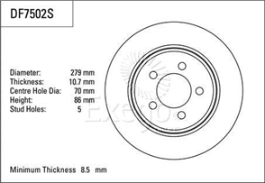 Disc Brake Rotor 279mm x 8.5 Min