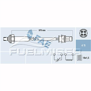 OXYGEN SENSOR DIRECT FIT 4 WIRE 970MM CABLE