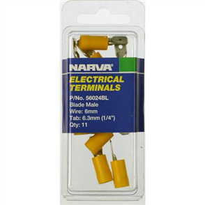 Crimp Terminal Male Blade Yellow Insulated 6.3mm - 11 Pce