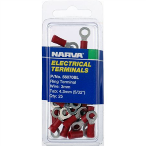 Crimp Terminal Ring Red Insulated 4.3mm - 25 Pce