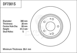 Disc Brake Rotor 300mm x 26.4 Min