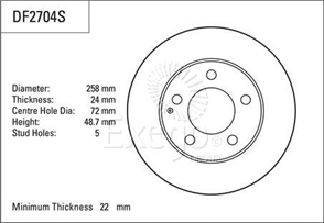 Disc Brake Rotor 258mm x 22 Min