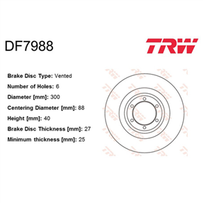 Disc Brake Rotor 300mm x 25 Min (C/Hole 88mm)