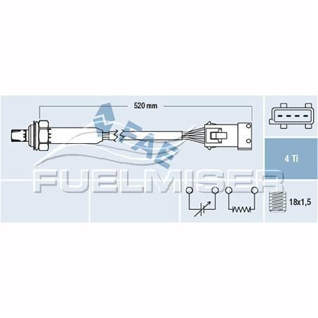 FUELMISER OXYGEN SENSOR DIRECT FIT 4 WIRE 520MM CABLE