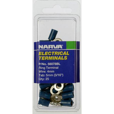Narva Crimp Terminal Ring Blue Insulated 5mm - 25 Pce