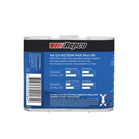 Repco H4 Headlight Bulb 12V 60/55W 130+ Bl RH4P130BL2