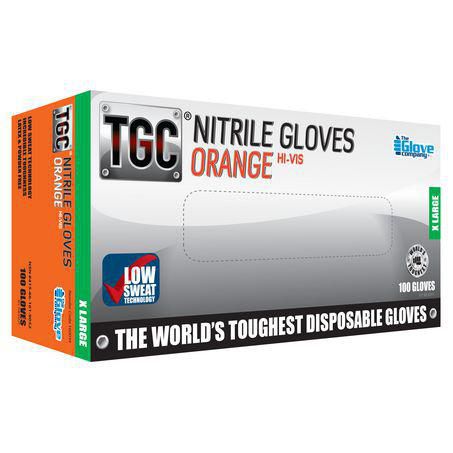 THE GLOVE COMPANY TGC Orange Hi-Vis Nitrile Gloves XL 100 Pack 160034