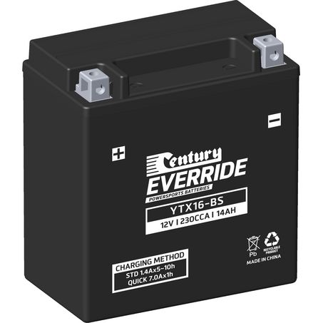 EVERRIDE Century EverRide AGM VRLA Motorcycle Battery 12V 14AH 18 Month Warranty YTX16-BS