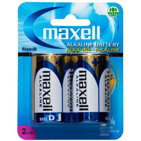 Maxell D Size Alkaline Battery 2-Pack – Long-Lasting 1.5V Power for Toys, Flashlights & Electronics