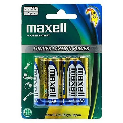 MAXELL ALKALINE BATTERY AA 4 PACK BLISTERMaxell AA Size Alkaline Battery 4-Pack – Reliable Power for Toys, Electronics & Household Devices