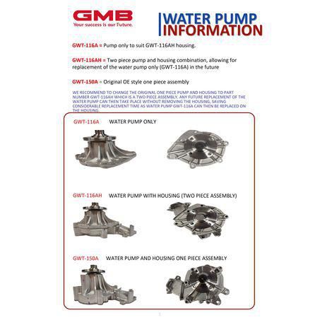 GMB Water Pump OE Fit OE Performance 2 Year Warranty GWT-150A