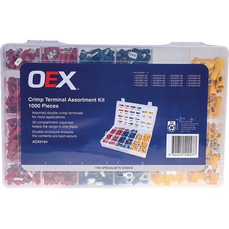 OEX Crimp Terminal Assortment Kit 1000 Pieces - ACX3104