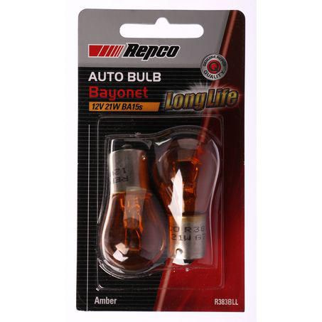 Repco PY21W Bayonet Amber Globe 12V 21W BA15s Pack of 2 R383BLL