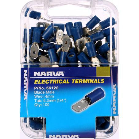 Narva Crimp Terminal Male Blade Blue Terminal Entry 6.3 x 0.8mm Vinyl 100 Pc