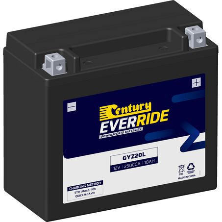 EVERRIDE Century EverRide AGM VRLA Motorcycle Battery 12V 18AH 18 Month Warranty GYZ20L