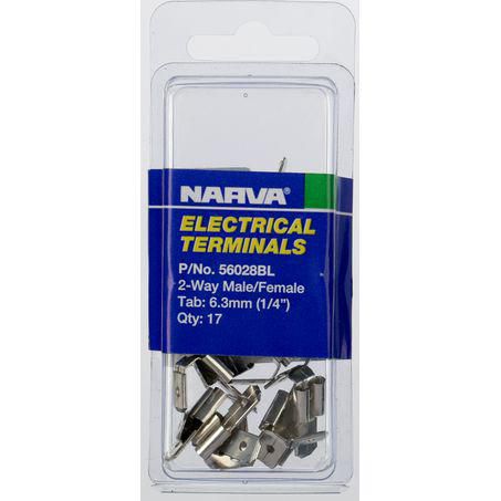 Narva Crimp Terminal 2 Way Male/Female Blade Connector Non Insulated 6.3mm 1