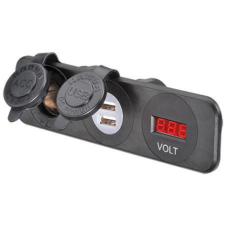 Narva HEAVY DUTY ACC/DUAL USB SOCKETS & 12/24V DC LED VOLT METER