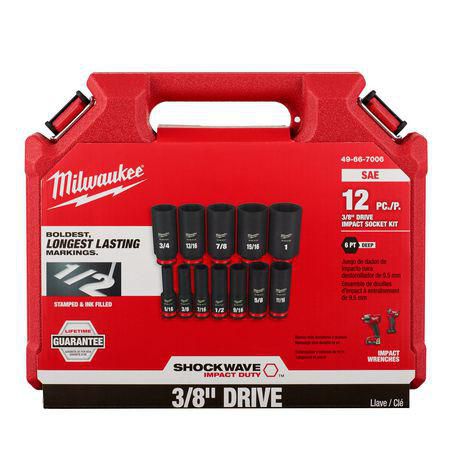 Milwaukee 12 Pc 3/8in Dr Deep Impact Socket Set - SAE 49667006