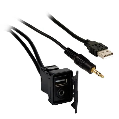 USB & 3.5mm AUX Extension Cable with Protective Cover | Flush Mount Panel Adapter