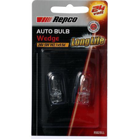 Repco W5W Wedge Globe 24V 5W W2.1x9.5d Pack of 2 R502BLL