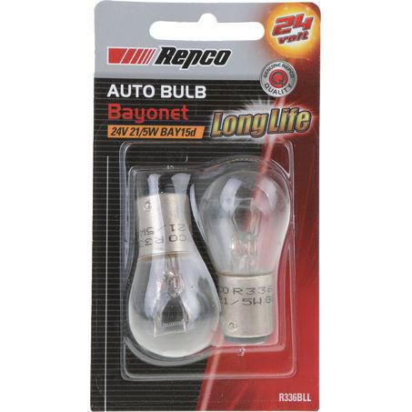 Repco P21/5W Bayonet Off-set pins Globe 24V 21/5W BAY15d Pack of 2 R336BLL