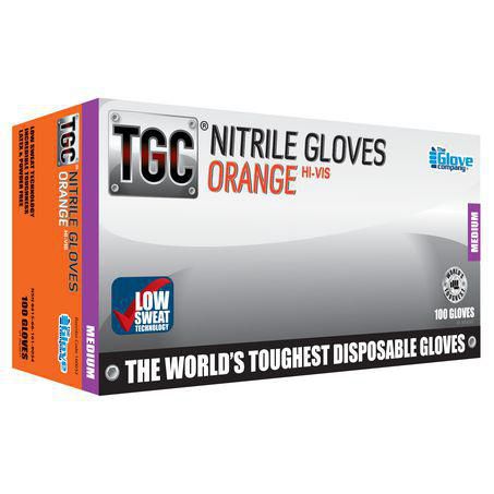 THE GLOVE COMPANY TGC Orange Hi-Vis Nitrile Gloves Medium 100 Pack 160032