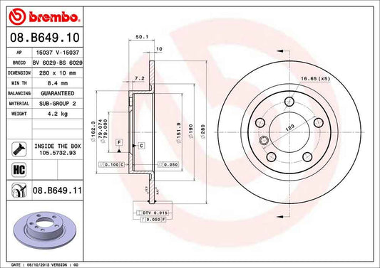 D/ROTOR RR MINI COOP R60 10> 280*10*8.4 SOL 5STUD 79id 50HT - 08.B649.11
